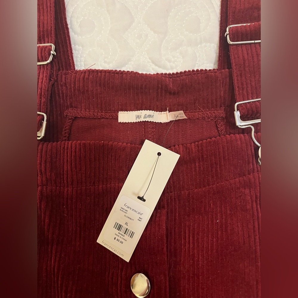 Francesca’s Burgundy Corduroy Button-Front Overall Dress - Picture 3 of 3